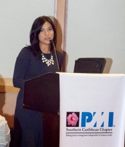 Ms. Sant-Ghuran speaks at the PMI Southern Caribbean Chapter’s Excellence in Project Management Award Competition ceremony