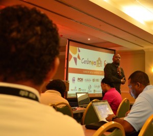 Junior Mc Intyre, head of Caribbean Telecommunications Union's Caribbean Regional Communications Infrastructure Program coordination unit, addresses regional tech experts during CaribNOG 8, Hilton Curacao, Willemstad, October 1. PHOTO: GERARD BEST